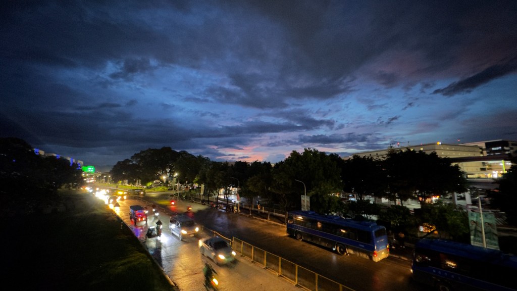 Evening traffic after rain in the Philippines