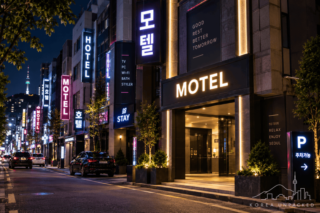 Korean motel district at night in Seoul